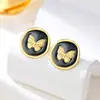 Nuevos Pendientes Redondos de Esmalte Francés Retro Gota de Aceite Mariposa Simples y Exquisitos Moda Nicho Pendientes de Alta Gama para Mujer