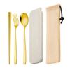 Conjunto de Talheres Coreanos de Aço Inoxidável 304 Quatro Peças Conjunto de Faca, Garfo, Colher e Hashi Casa Viagem Portátil Antiderrapante Resistente a Alta Temperatura