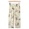 Calça de Pijama Cropped Fina de Tecido Trançado para Primavera/Verão 2026 para Mulheres de Meia-Idade e Idosas, Mãe, Corte Solto com Bolsos, Calça de Casa