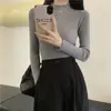 Al por mayor Hongo Negro Borde Medio Cuello Alto Tejido Capa Base Top Mujer Otoño Invierno Ajustado Manga Larga Ropa Interior Suéter Versátil Elástico Superior