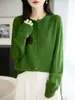 Cárdigan de Punto con Cuello Redondo y Volantes para Mujer Chaqueta Casual Suave de Manga Larga para Mujer Ropa de Abrigo Holgada Adelgazante para Primavera y Otoño