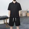 Traje de dos piezas con polo gofrado y shorts para hombre 2026 Verano Delgado Transpirable Manga Corta Talla Grande Casual Deportivo