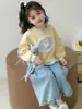 Moletom Infantil com Gola Redonda de Desenho Animado, Primavera e Outono 2026 Novo Estilo Coreano Versátil Casual Top Infantil, Roupa da Moda para Menininhas