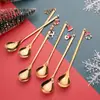 S Regalo de Navidad juego de cucharas de acero inoxidable lindo colgante cuchara de postre cuchara de café tenedor de fruta cuchara caja de regalo