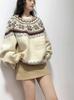 Suéter de Punto Jacquard Ujia Yi Yang Qianxi Estilo Celebridad Fair Isle Cálido Color Retro Cuello Redondo Manga Larga