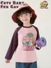 Camiseta de Niña Wulibuyi con Estampado de Dibujos Animados Estilo Infantil de Otoño Color de Contraste Lindo Cuello Redondo Acanalado Top Holgado