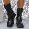 Botas de Tacón Grueso hasta la Mitad de la Pantorrilla para Mujer, Otoño 2025, Mismo Estilo que Meng Ling, Botas Vaqueras Occidentales con Hebilla, Botas de Montura de Moda