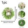 Corona de Hojas de Eucalipto Artificial Transfronteriza, Corona Decorativa de Puerta de Eucalipto, Follaje Verde para Bodas y Navidad, Corona de Guirnalda con Cabezas de Flores Artificiales