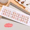 T874# Xadrez Névoa Leve Oval Curto Rosa Nude Cor Translúcida Xadrez Estrelas Olho de Gato Unhas Usáveis Estilo Suave Adesivos de Arte para Unhas