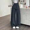 Trece Filas Otoño Nuevo Diseño Sensación Falso Dos Piezas Holgados Casual Pantalones Mujer Estilo Coreano Diseño Sensación Cintura Alta Pierna Ancha Largos
