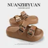 Fábrica de Calçados Qidan Chinelos Estilo Birkenstock de Solado Grosso para Mulheres, Sandálias Simples de Verão com Fivela Dupla para Casa, Antiderrapantes, para Exterior e Praia