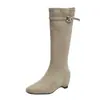 Botas de caballero con hebilla de cinturón estilo coreano para mujer, nuevas botas largas otoño e invierno 2026, punta cuadrada, tacón bajo, versátiles, botas estilo Maillard