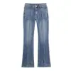 Atacado Exportação Transfronteiriça Roupas Femininas 2025 Outono Estilo Europeu e Americano Cintura Média Jeans Sino Desgastado para Mulheres E490391