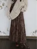 Falda larga de terciopelo grueso plisada con estampado estilo chino retro DR, falda larga para mujer, cintura alta elástica, versátil