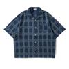 Marca de moda americana para hombre Beijie Verano 2023 nueva camisa de manga corta con cuello cubano chaqueta de camisa a cuadros retro