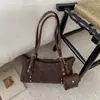 Bolsa Feminina Grande Capacidade Vintage 2025 Nova Outono Inverno Casual Transversal Texturizada Ombro Axila Bolsinha Almofada para Comute