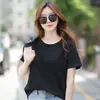 Camiseta de Algodão Puro de Peso Pesado com Manga Curta para Mulheres, Estampa da Nova Moda de Verão, Simples Nicho Casual Solta Versátil Camiseta de Meia Manga