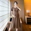Ropa de Maternidad 2025 Verano Nueva Falda de Maternidad Casual Holgada Adelgazante Elegante de Moda Vestido Plisado con Bolsillos