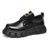 Tendencia Cuatro Estaciones Nuevo Estilo Británico Zapatos de Cuero Negro para Hombre Transfronterizos Talla Grande Exterior Juvenil Capellada de Cuero Suela Gruesa Zapatos de Cuero Casuales