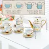 Conjunto de Chá Cerâmico Dourado de Luxo Leve, Xícara e Pires de Café Florais Estilo Europeu, Conjunto de Bule e Xícaras para Chá da Tarde em Casa