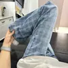 Jeans de cuadros retro de calle para hombre, diseño coreano, pantalones holgados de pierna ancha con caída y cintura elástica