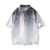 Camisa Nueva de Manga Corta con Sensación a Hielo Talla Grande L-9XL para Hombre, Camisa de Marca Moderna con Degradado Tie-Dye Estilo Hong Kong para Hombres Altos