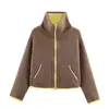 Comércio Exterior Transfronteiriço Roupas Femininas Estilo Europeu e Americano Fashion Versátil Casual Jaqueta de Tricô Camada de Contraste de 5 Cores 5802116