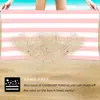 Toalla de playa de terciopelo suave rosa y blanco con rayas verticales, de doble cara, de secado rápido, resistente a la arena, toalla de baño para natación, toalla de playa para vacaciones al aire libre