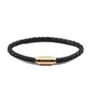 Pulseira de Couro Trançado Vintage Moda Clássica Flor Antiga Listrada Versátil Aço Inoxidável Fivela Magnética Pulseira de Couro