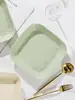 Pratos Novos Estilo Branco Leite e Verde Leite, Pratos Quadrados Cerâmicos Domésticos, Pratos Redondos, Pratos Fundos Grandes para Sopa de 8 polegadas