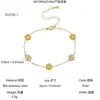 Elegante e Luxuoso Bracelete de Flor de Cinco Folhas Cravejado com Zircônia Colorida, Feito de Aço Inoxidável 304 Banhado a Ouro 18K, Adequado para Mulheres e Pode Ser Usado em Todas as Estações