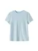 Camiseta de Lino Tencel Ajustada para Mujer 2026 Primavera/Verano Nueva Cuello Redondo Hombro Normal Color Sólido Versátil Botón de Concha Manga Corta