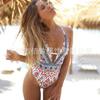 Traje de baño de una pieza floral retro europeo y americano para mujer, con cuello halter en V profundo, diseño calado, que cubre el abdomen, estampado de estilo étnico, traje de baño de una pieza para la playa