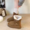 Botas de Nieve con Plataforma para Mujer Suela Gruesa 2026 Personas Bajas Hebilla Invierno Nuevo Algodón Versátil Caña Media Gamuza