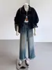 Chaqueta de Mezclilla Retro Azul Oscuro de Trabajo para Mujer, Diseño Casual con Bolsillos para Primavera y Otoño, Chaqueta Corta Petite para Mujer