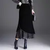 Falda Midi de Terciopelo Negro para Mujer Otoño 2026 Nueva Cintura Alta Adelgazante Irregular Larga Elegante Versátil Falda Sirena