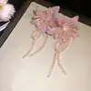 Novos brincos de flor com franja e pérolas de agulha de prata para mulheres, estilo de férias na praia, acessórios de orelha doces estilosos e versáteis