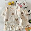 Tiro Real de Fábrica Verano Algodón Nube Serie Cuello V Traje de Manga Corta Pijama Conjunto de Ropa para el Hogar para Mujer Nube Suave