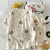 Yunduo Algodón Cuello en V Manga Corta Nuevo Pijama para Mujer Dibujos Animados Dos Piezas Holgado Casual Verano Pantalones Cortos Ropa de Casa