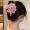 Grampo de Cabelo Flor Rosa de Renda Estilo Doce e Suave para Mulheres, Novo Presilha Tubarão de Cristal de Luxo Leve, Acessório de Cabelo Penteado de Alta Qualidade
