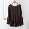 Nueva Camiseta de Modal de Cuello Redondo de Manga Larga para Mujer de Primavera y Otoño, Holgada y Adelgazante, Talla Grande Casual Fina Camiseta Base Superior