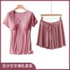 Ropa de Confinamiento, Conjunto de Shorts de Manga Corta para Lactancia, Pijama de Maternidad, Ropa para el Hogar Postparto Fina de Verano, Conjunto para Lactancia