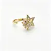 Anillo Giratorio Estilo Ins de Copo de Nieve Estrella, Bicolor Chapado en Oro y Plata con Diamantes, Diseño de Nicho, Anillo Abierto Ajustable, Versátil