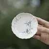 Porta-copos de Bambu Pintado à Mão com Flor de Costela de Bambu Cinza de Planta Moji Acessórios para Conjunto de Chá Kung Fu Base de Suporte para Xícara de Chá Quente Isolamento Térmico