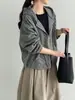Luego, sudadera casual con capucha a rayas de bloques de color retro estilo coreano para mujer, corte holgado, versátil, con doble cremallera, modelo H803