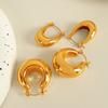 Pendiente de aro hueco cilíndrico grueso de acero de titanio simple europeo y americano para mujer, pendientes lisos de acero de titanio chapado en oro sólido de 18 quilates, joyería