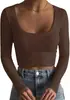 Camiseta de Verano Transfronteriza para Mujer 2026 Aliexpress Básica de Canalé Cuello Redondo Manga Larga Sexy Ajustada Top para Mujer
