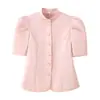 Comercio Exterior Transfronterizo Ropa de Mujer al por Mayor 2026 Nuevo Estilo Popular Versátil Tres Colores Cuello Alto Mangas Abullonadas Top Corto