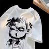 Camiseta de Manga Corta con Graffiti de Nazha para Hombre Verano Marca de Moda 2025 Nueva Manga Media Adolescente Cuello Redondo Holgada Camiseta de Cinco Puntos