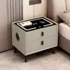Mesita de Noche Inteligente de Madera Maciza, Gabinete de Noche de Lujo Alto para Dormitorio, Gabinete de Almacenamiento de Noche Moderno Simple Multifuncional
